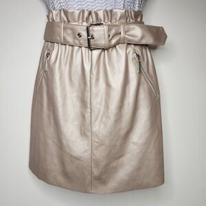 Marc New York Metallic Mini Skirt Paper Bag Waist Vegan Leather Pockets Sz. S